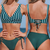 Bikini da donna – Top incrociato avvolgente – Slip con laccetti regolabili – Tessuto elasticizzato traspirante