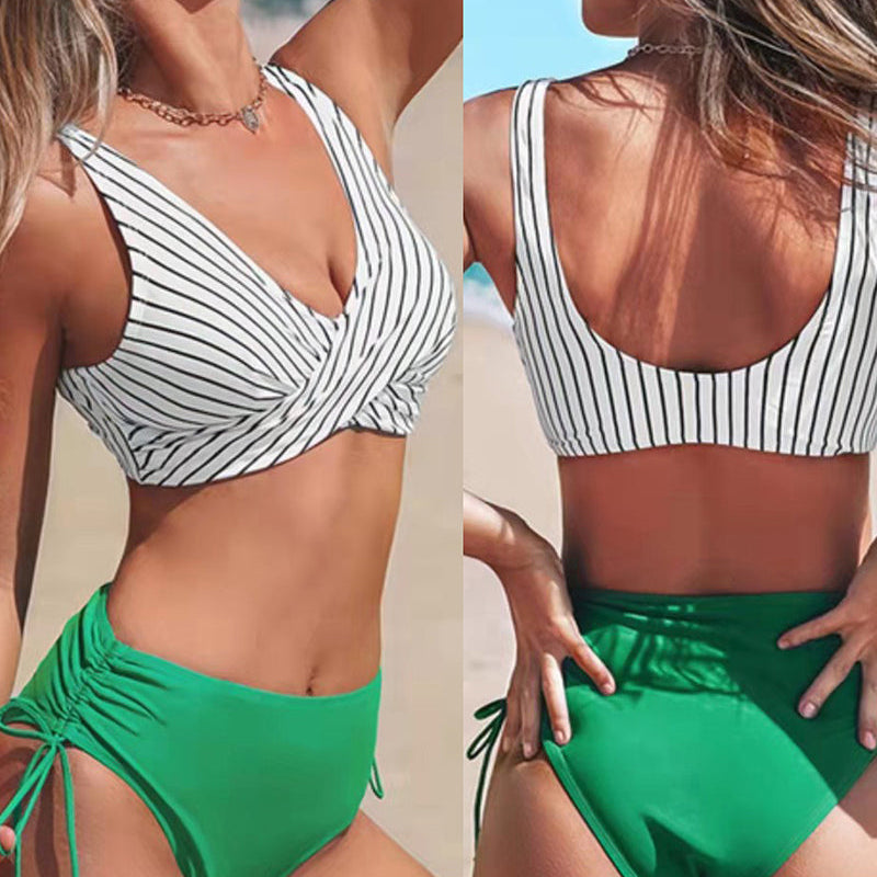 Bikini da donna – Top incrociato avvolgente – Slip con laccetti regolabili – Tessuto elasticizzato traspirante