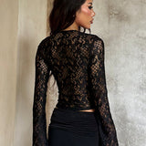 Camicetta sexy in pizzo con lacci retrò Y2K