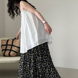 Gonna a trapezio plissettata a vita alta con motivo floreale retrò