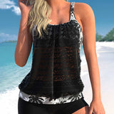Completo Tankini da donna - Top con scollo all'americana - Slip a vita alta - Comfort e stile da spiaggia