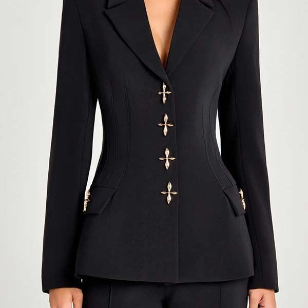 Blazer a maniche lunghe con bottoni in metallo