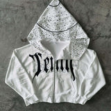 Felpa con cappuccio e zip asimmetrica con stampa unica