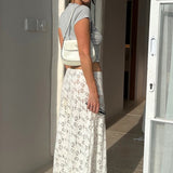 Gonna lunga trasparente in pizzo jacquard vintage a vita bassa