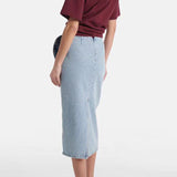 Gonna in denim vintage con arricciature a forma di rosa