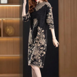 Abito in maglia da donna - Taglio medio - Maniche lunghe - Elegante motivo floreale