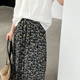 Gonna a trapezio plissettata a vita alta con motivo floreale retrò