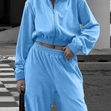 Completo da jogging da donna - Giacca corta con zip e cappuccio - Pantaloni a vita alta