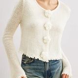 Cardigan in maglia con volant floreale 3D slim-fit