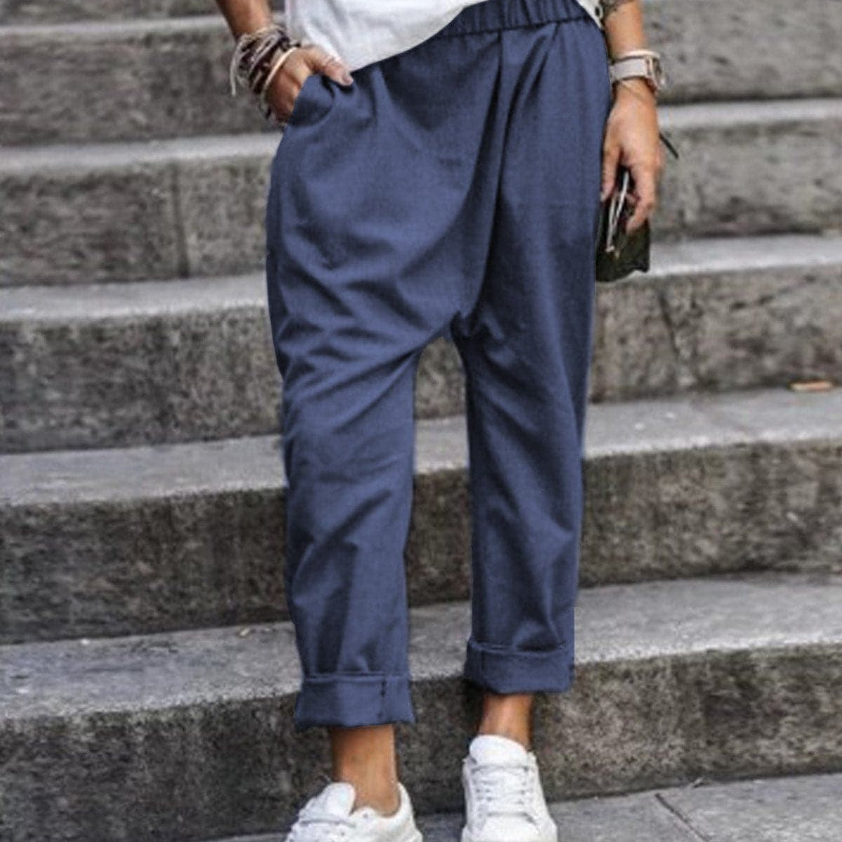 Pantaloni larghi da donna - Vita alta - Tessuto leggero e fluido - Comfort traspirante