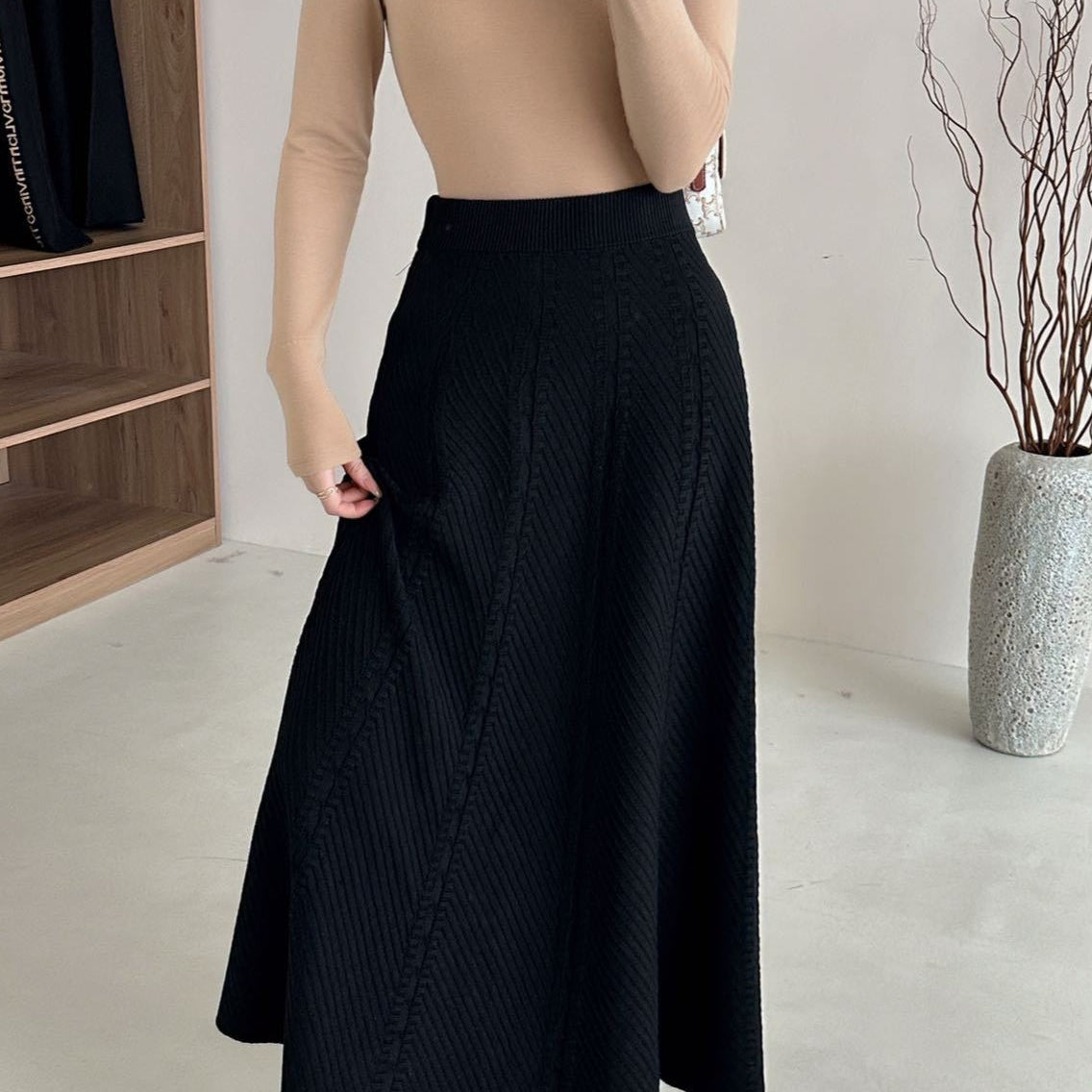 Gonna lunga a vita alta in maglia testurizzata vintage