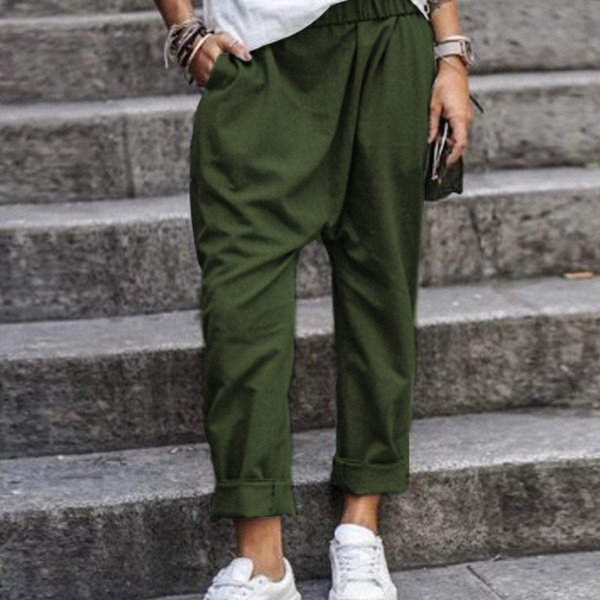 Pantaloni larghi da donna - Vita alta - Tessuto leggero e fluido - Comfort traspirante