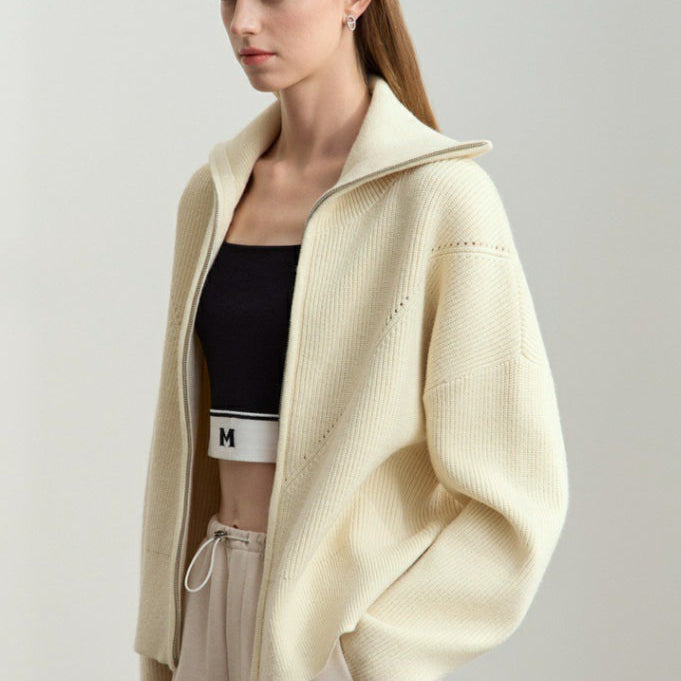 Cardigan in maglia spessa con cerniera e collo alla marinara