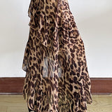 Gonna ampia a vita alta con stampa leopardata Y2K