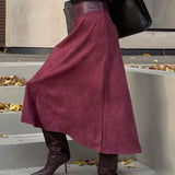 Gonna midi vintage in finta pelle scamosciata a trapezio