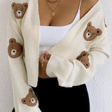 Cardigan corto con ricamo orso