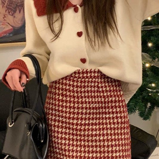 Gonna a vita alta a quadri rossi