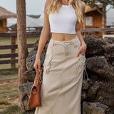 Gonna midi cargo in denim a vita alta vintage