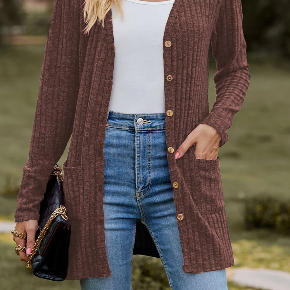 Cardigan a maniche lunghe a coste spazzolate