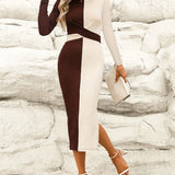 Abito aderente da donna - Maniche lunghe - Motivo geometrico - Tessuto elegante e strutturato