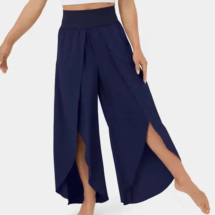 Pantaloni da yoga da donna – Vestibilità ampia e fluida – Vita alta – Spacco laterale – Tessuto traspirante