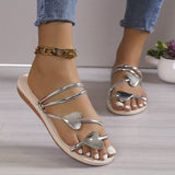 Sandali da donna - Cinturini multipli con dettagli a cuore - Comodità piatta ed elegante