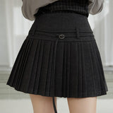 Gonna a vita alta plissettata in lana tinta unita