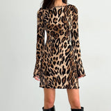 Mini abito aderente con stampa leopardata e schiena scoperta