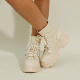 Stivaletti da donna - Pelle e rete - Lacci regolabili - Suola spessa e comoda