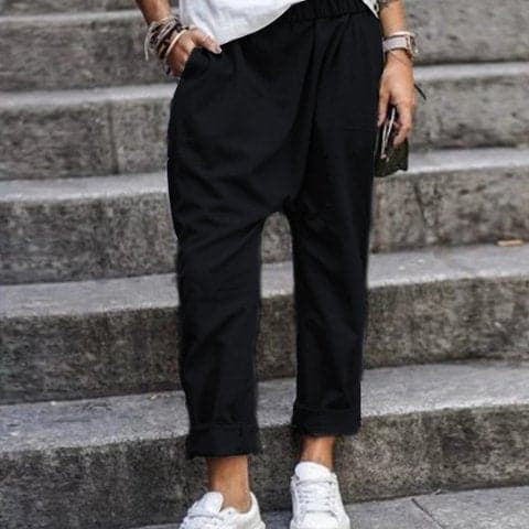 Pantaloni larghi da donna - Vita alta - Tessuto leggero e fluido - Comfort traspirante