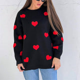 Felpa da donna – Maglia morbida – Vestibilità oversize – Fantasia a cuore – Maniche lunghe