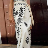 Completo da donna - Top corto ricamato a maniche corte + gonna avvolgente a vita alta