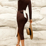 Abito aderente da donna - Maniche lunghe - Motivo geometrico - Tessuto elegante e strutturato