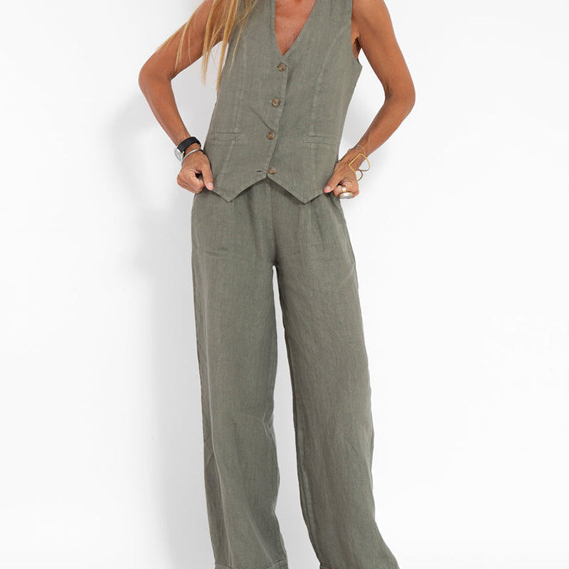 Cardigan aderente da donna – Lino traspirante – Scollo a V – Elegante chiusura con bottoni