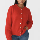 Cardigan lavorato a maglia con bottoni a conchiglia vintage grigio morbido