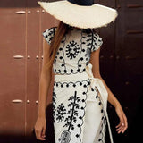 Completo da donna - Top corto ricamato a maniche corte + gonna avvolgente a vita alta