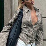 Camicia a maniche lunghe con fiocco in vita e motivo scozzese