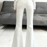 Jeans casual bootcut elasticizzati bianchi a vita bassa
