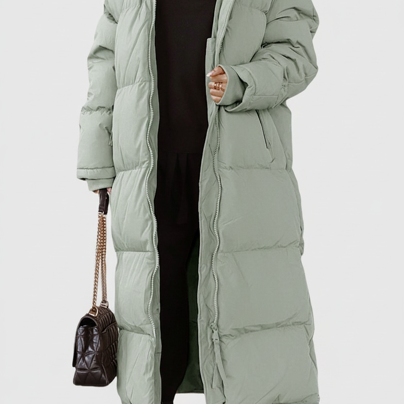 Cappotto lungo da donna – Piumino trapuntato – Vestibilità oversize – Cappuccio a collo alto