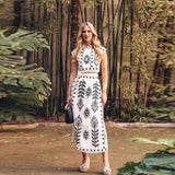 Completo da donna - Top corto ricamato a maniche corte + gonna avvolgente a vita alta