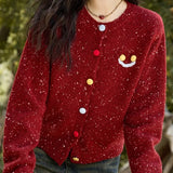 Cardigan in lana con ricamo Vintage Smile