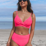 Costume da bagno da donna – Bikini a vita alta – Scollo a V – Tessuto morbido ed elastico