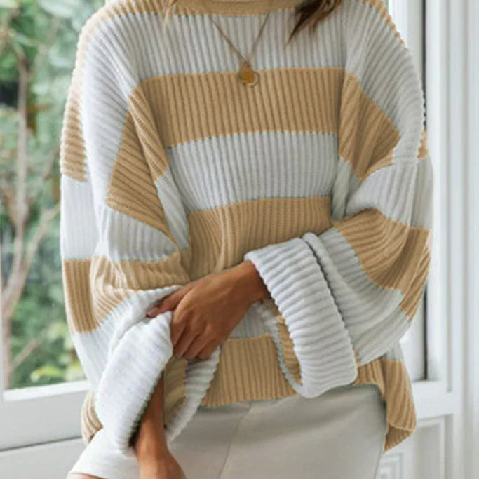 Maglione da donna – Vestibilità oversize – Maglia a coste – Scollo tondo – Maniche lunghe comode