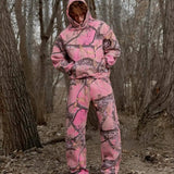 Felpa con cappuccio e zip con stampa mimetica retrò Y2K