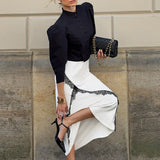 Gonna midi a trapezio con vita alta in pizzo satinato vintage