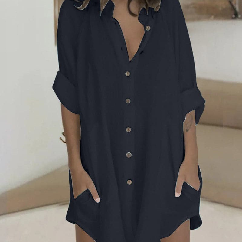 Tuva - Abito camicia semplice con bottone e tasca