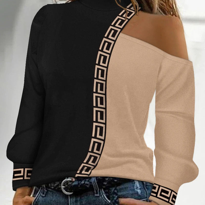 Top da donna - Spalle scoperte - Scollatura asimmetrica - Motivo geometrico - Chic e confortevole