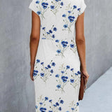 Anika - Abito bianco con stampa floreale blu