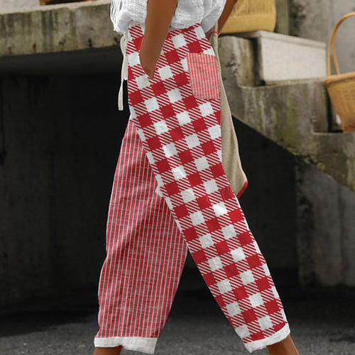 Pantaloni da donna - Vestibilità ampia - Vita elasticizzata - Stampa a righe e quadri