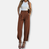 Pantaloni da donna - Tessuto intrecciato - Vita alta - Lunghezza alla caviglia